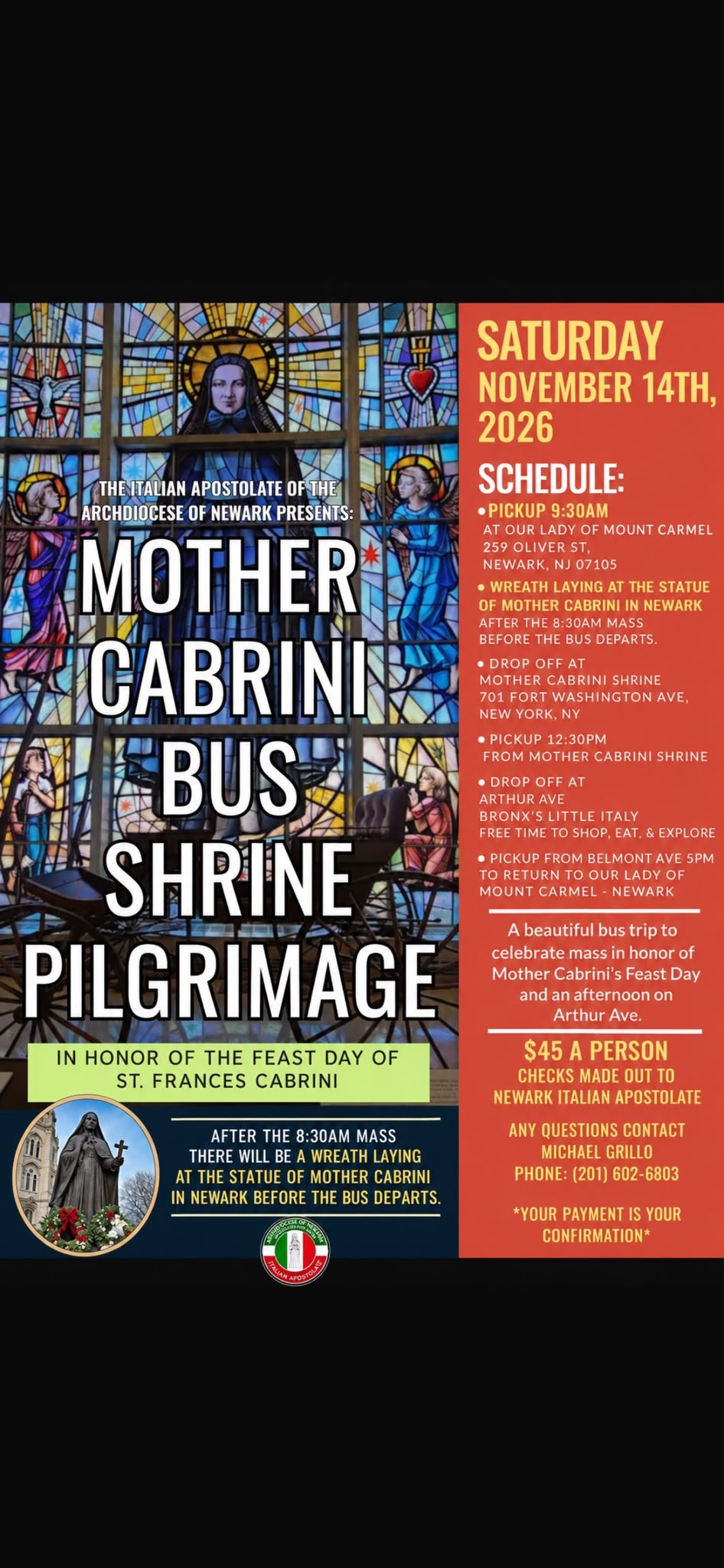Mother Cabrini Bus Shrine Pilgrimage poster